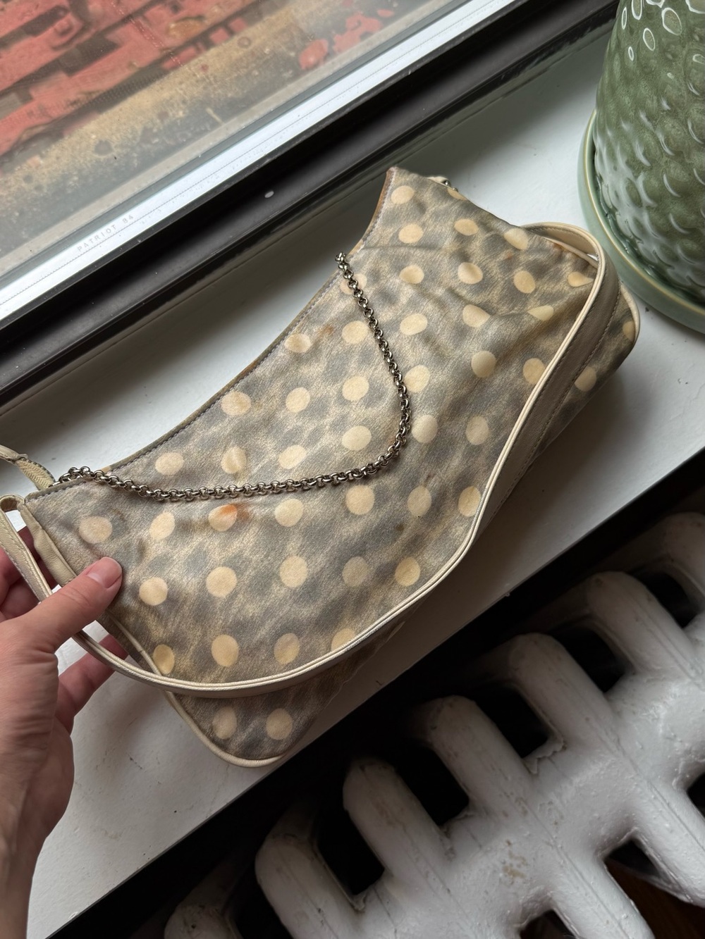 Vintage Emanuel Ungaro Paris Polka Dot Shoulder Baguette Bag Made in Italy Y2K
